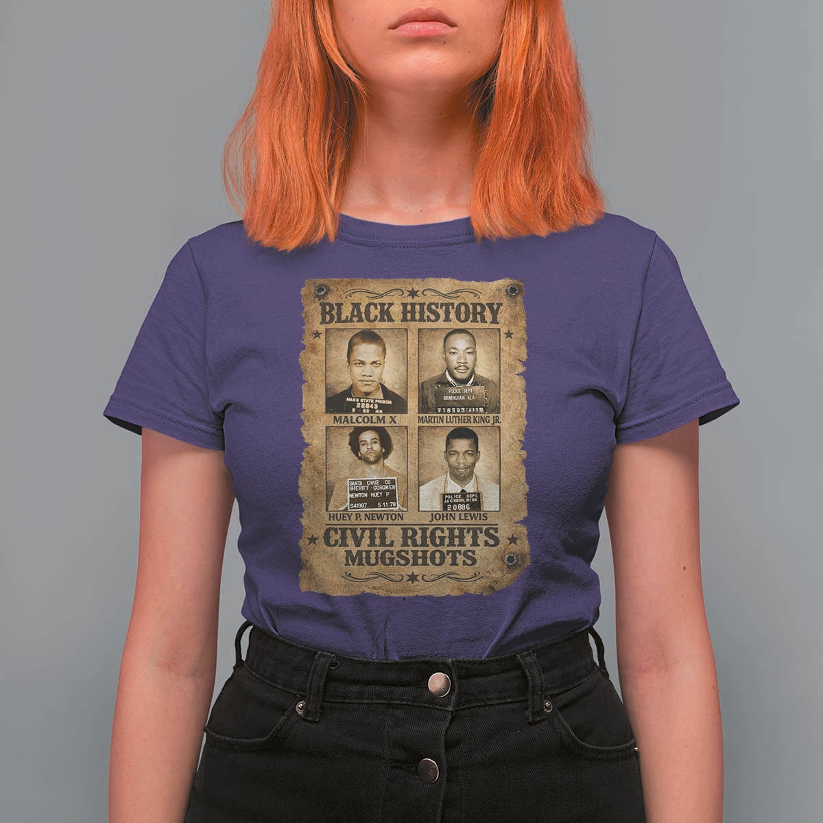 Black History Civil Rights Mugshots T Shirt For Women Malcolm X MLK John Lewis Huey P Newton