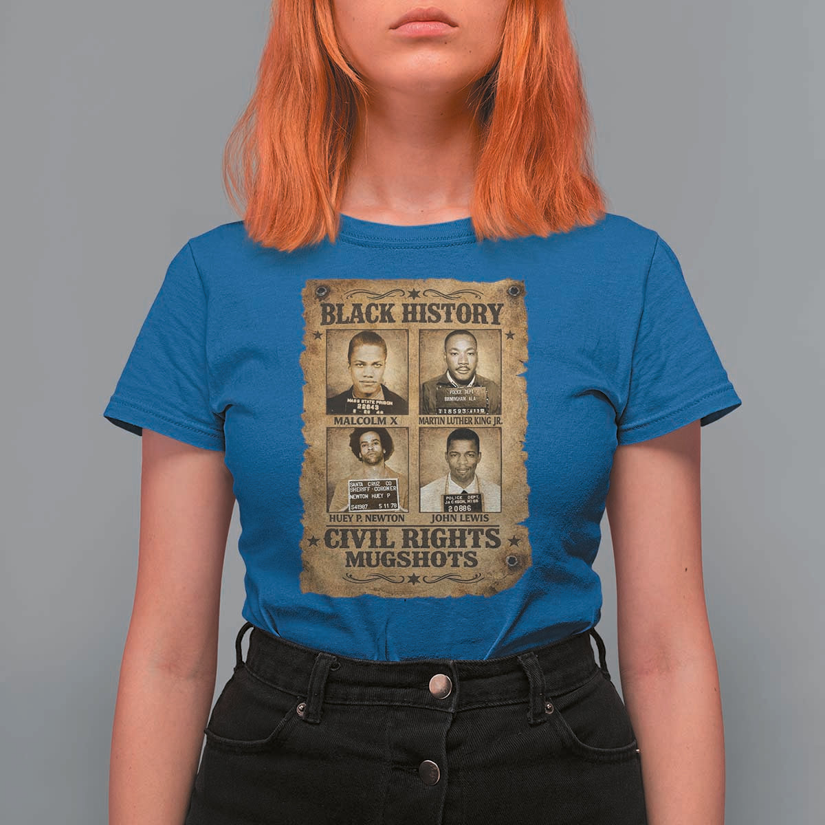 Black History Civil Rights Mugshots T Shirt For Women Malcolm X MLK John Lewis Huey P Newton