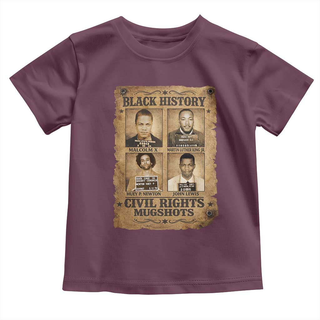 Black History Civil Rights Mugshots Toddler T Shirt Malcolm X MLK John Lewis Huey P Newton