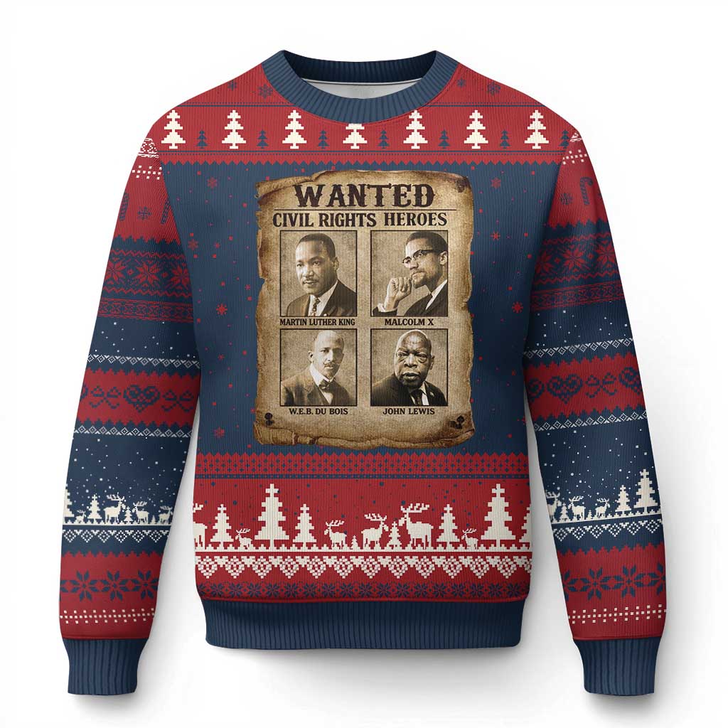 Black Leaders Ugly Christmas Sweater Wanted Civil Rights Heroes MLK Malcolm X Web John Lewis