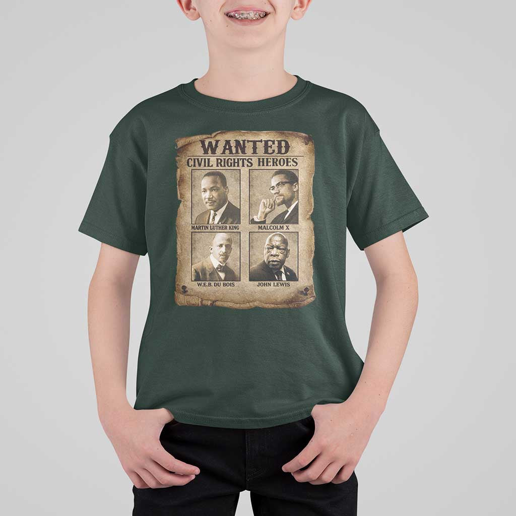 Black Leaders T Shirt For Kid Wanted Civil Rights Heroes MLK Malcolm X Web John Lewis
