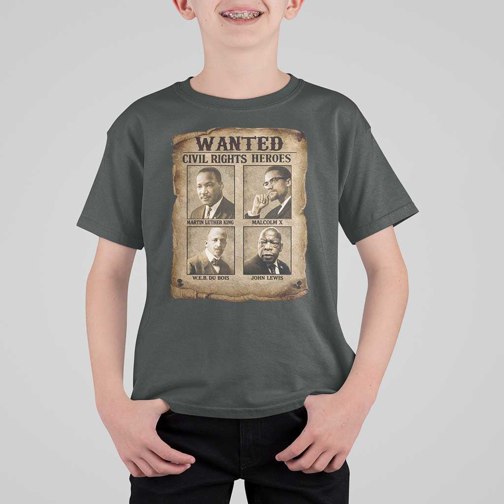 Black Leaders T Shirt For Kid Wanted Civil Rights Heroes MLK Malcolm X Web John Lewis