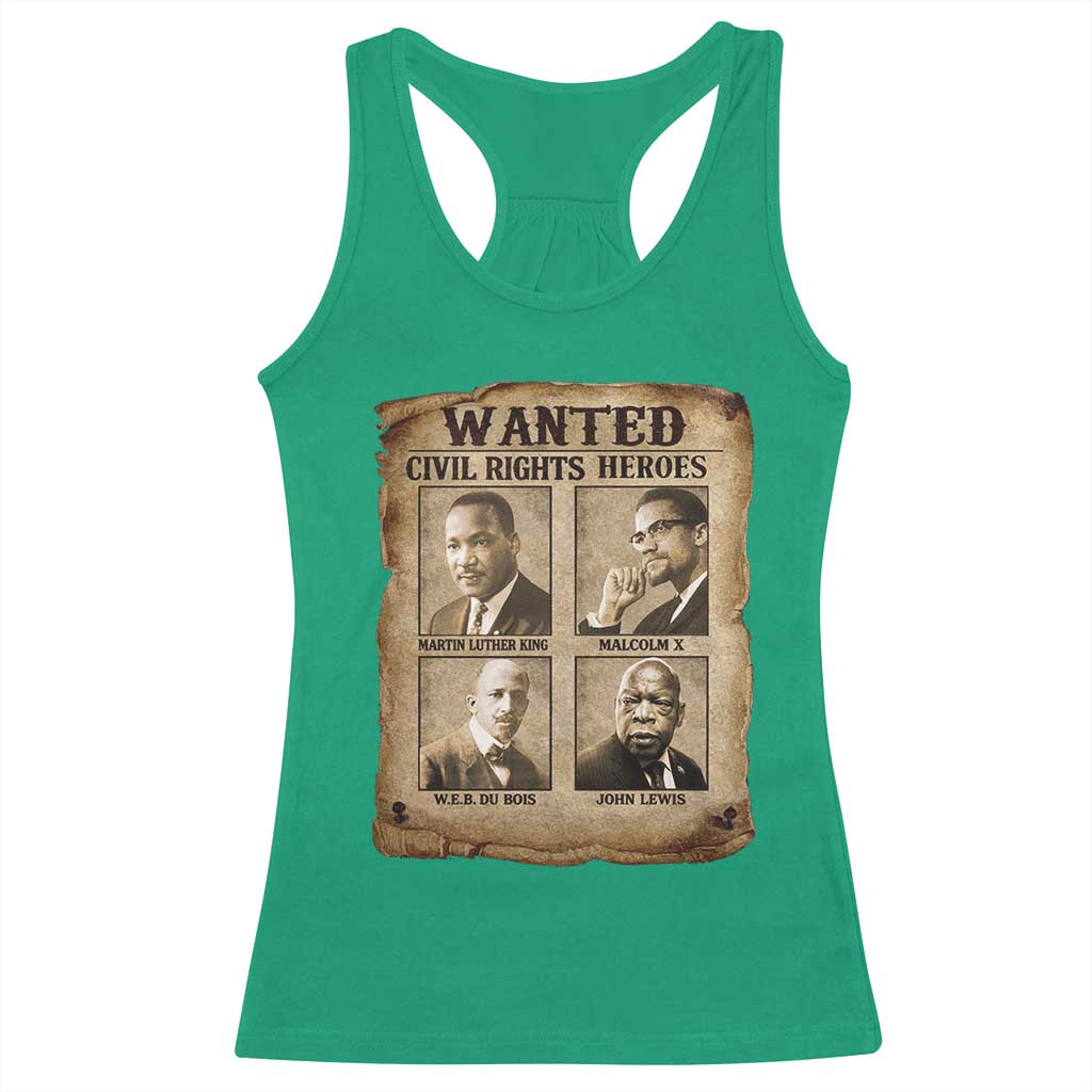 Black Leaders Racerback Tank Top Wanted Civil Rights Heroes MLK Malcolm X Web John Lewis