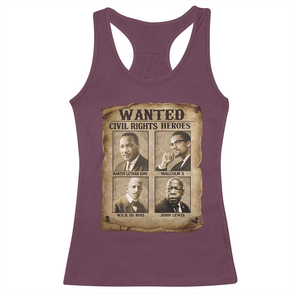 Black Leaders Racerback Tank Top Wanted Civil Rights Heroes MLK Malcolm X Web John Lewis