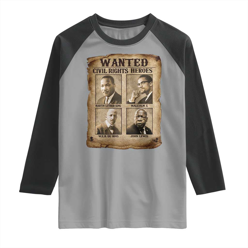 Black Leaders Raglan Shirt Wanted Civil Rights Heroes MLK Malcolm X Web John Lewis