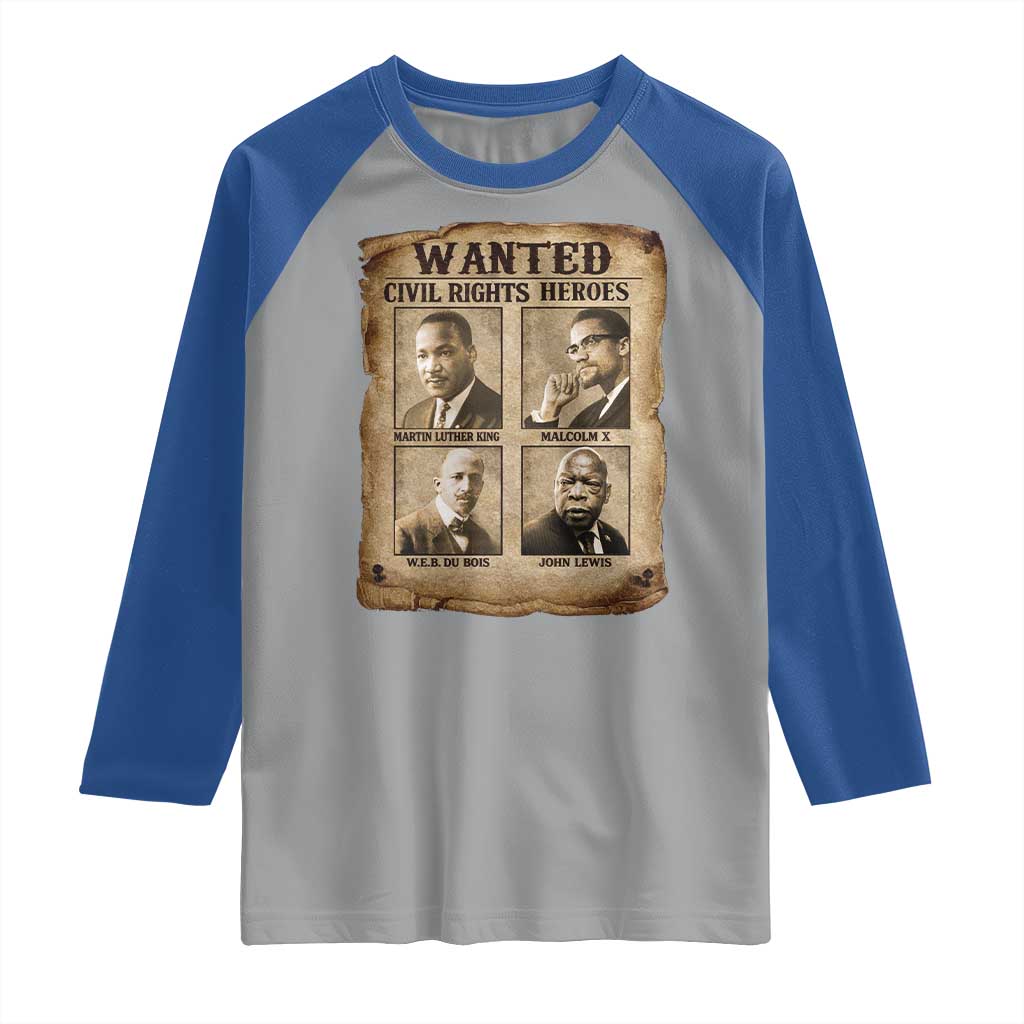 Black Leaders Raglan Shirt Wanted Civil Rights Heroes MLK Malcolm X Web John Lewis