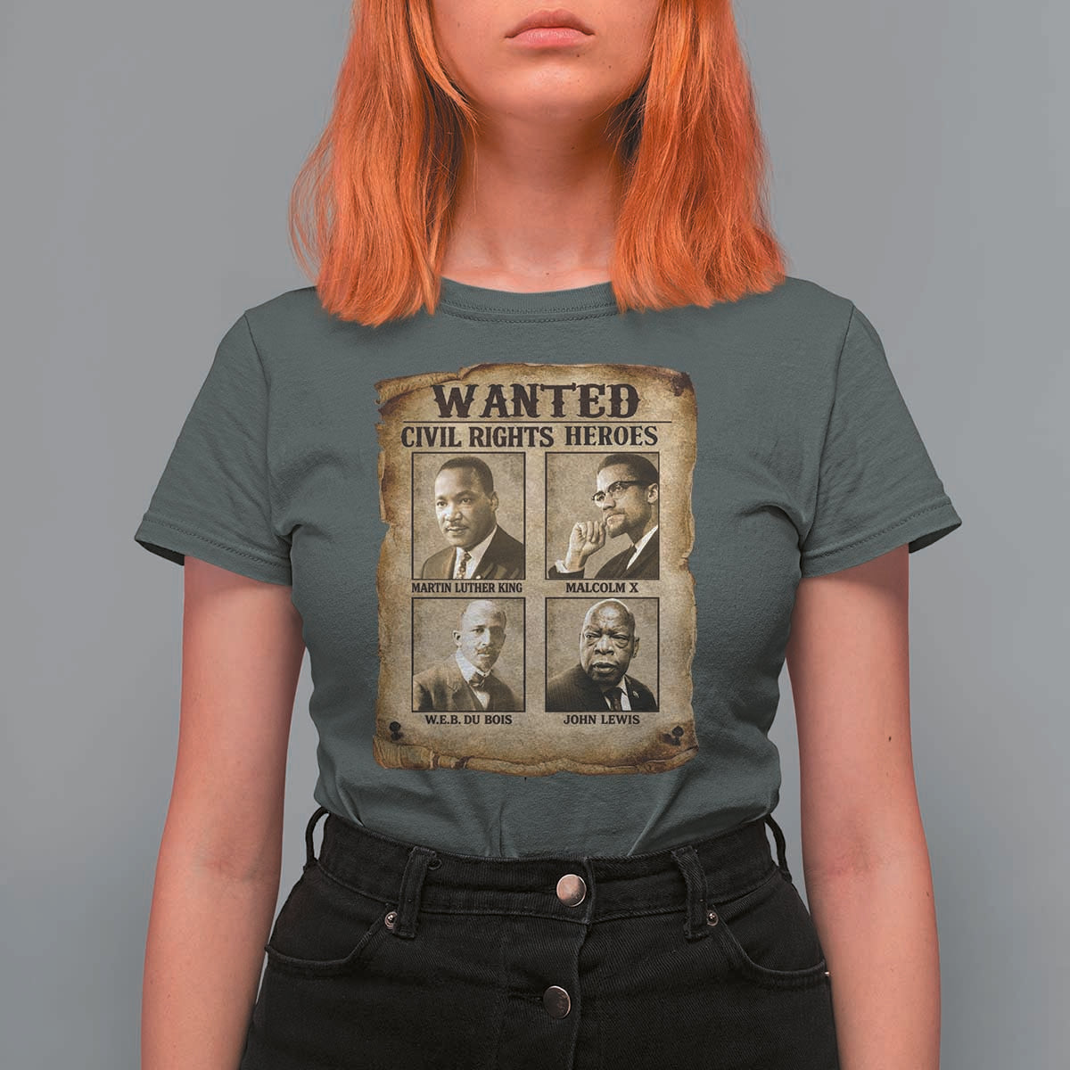 Black Leaders T Shirt For Women Wanted Civil Rights Heroes MLK Malcolm X Web John Lewis