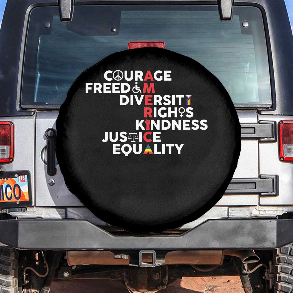 America Courage Freedom Diversity Rights Friendship Justice Spare Tire Cover