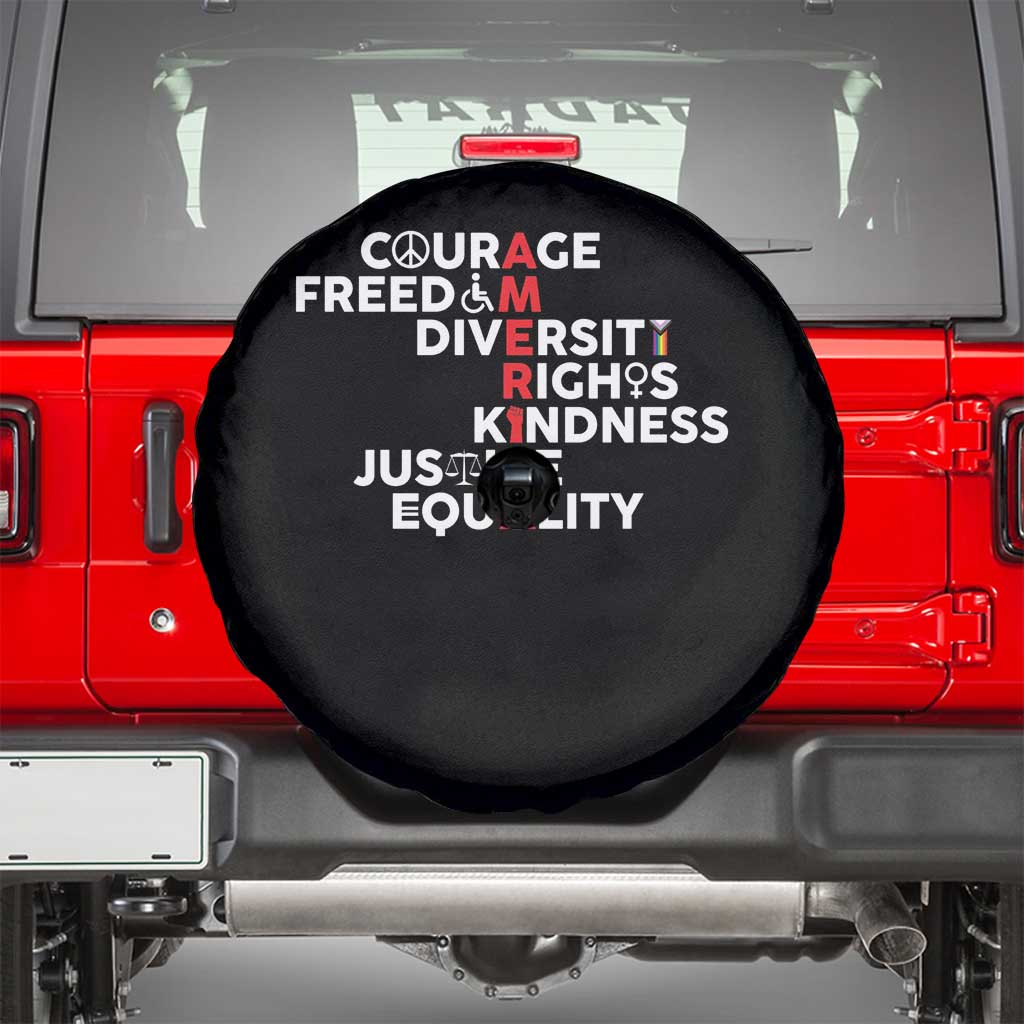 America Courage Freedom Diversity Rights Friendship Justice Spare Tire Cover