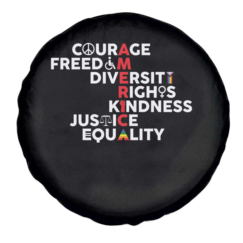 America Courage Freedom Diversity Rights Friendship Justice Spare Tire Cover