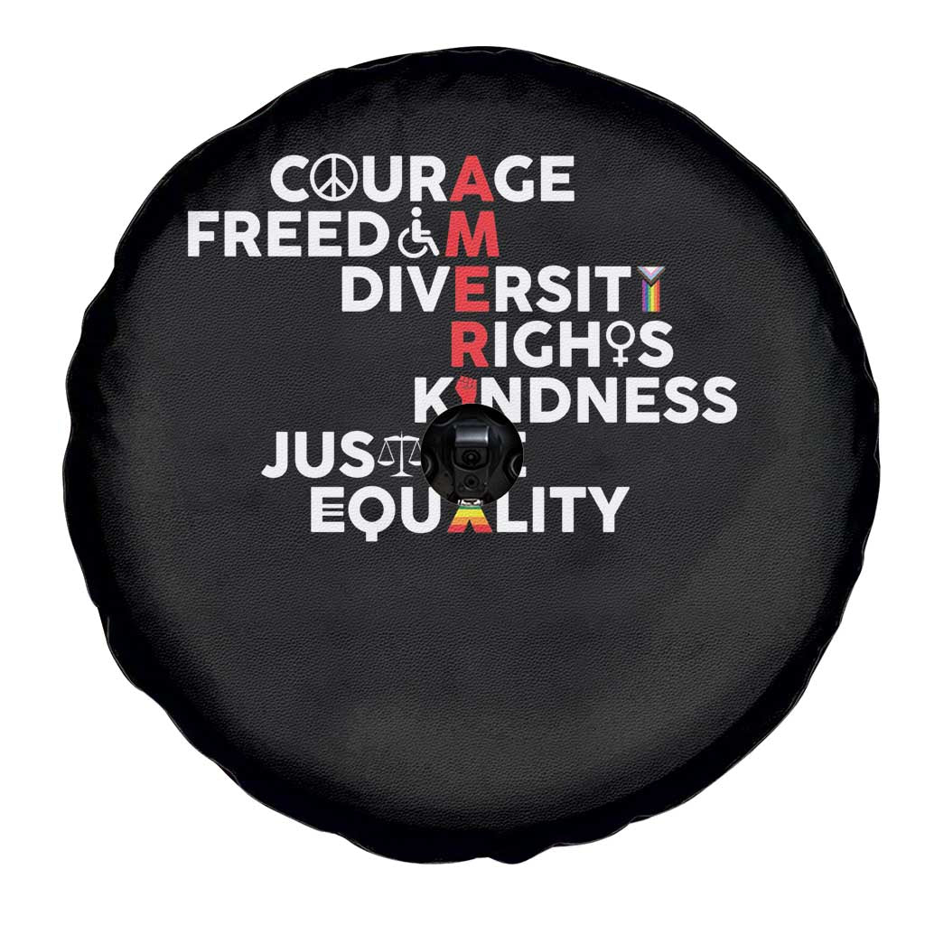 America Courage Freedom Diversity Rights Friendship Justice Spare Tire Cover