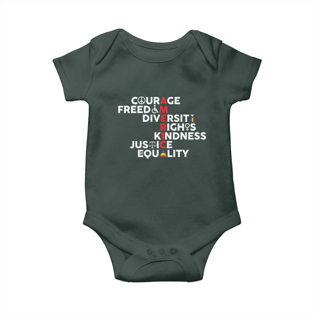 America Courage Freedom Diversity Rights Friendship Justice Baby Onesie