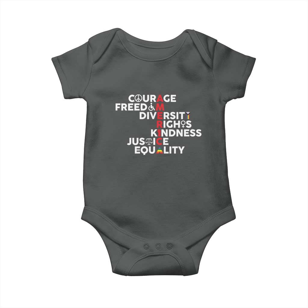 America Courage Freedom Diversity Rights Friendship Justice Baby Onesie
