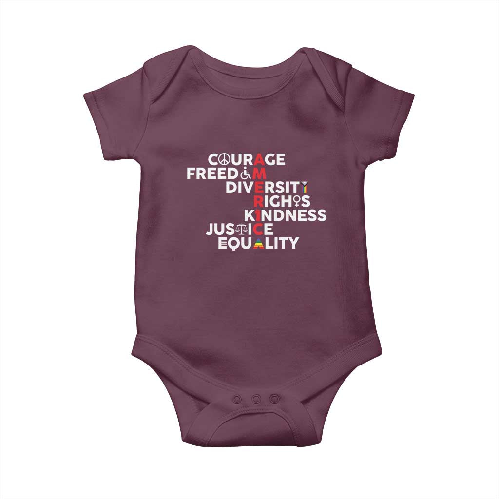 America Courage Freedom Diversity Rights Friendship Justice Baby Onesie