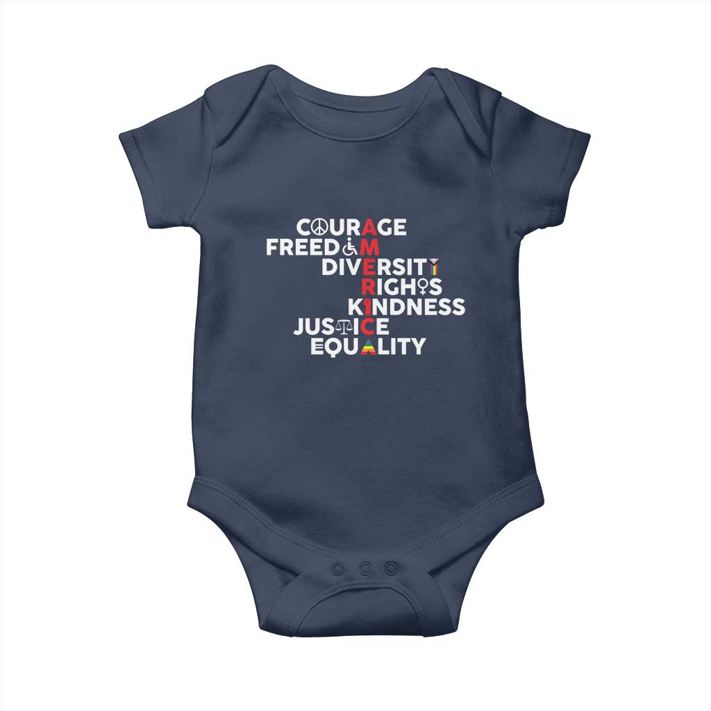 America Courage Freedom Diversity Rights Friendship Justice Baby Onesie