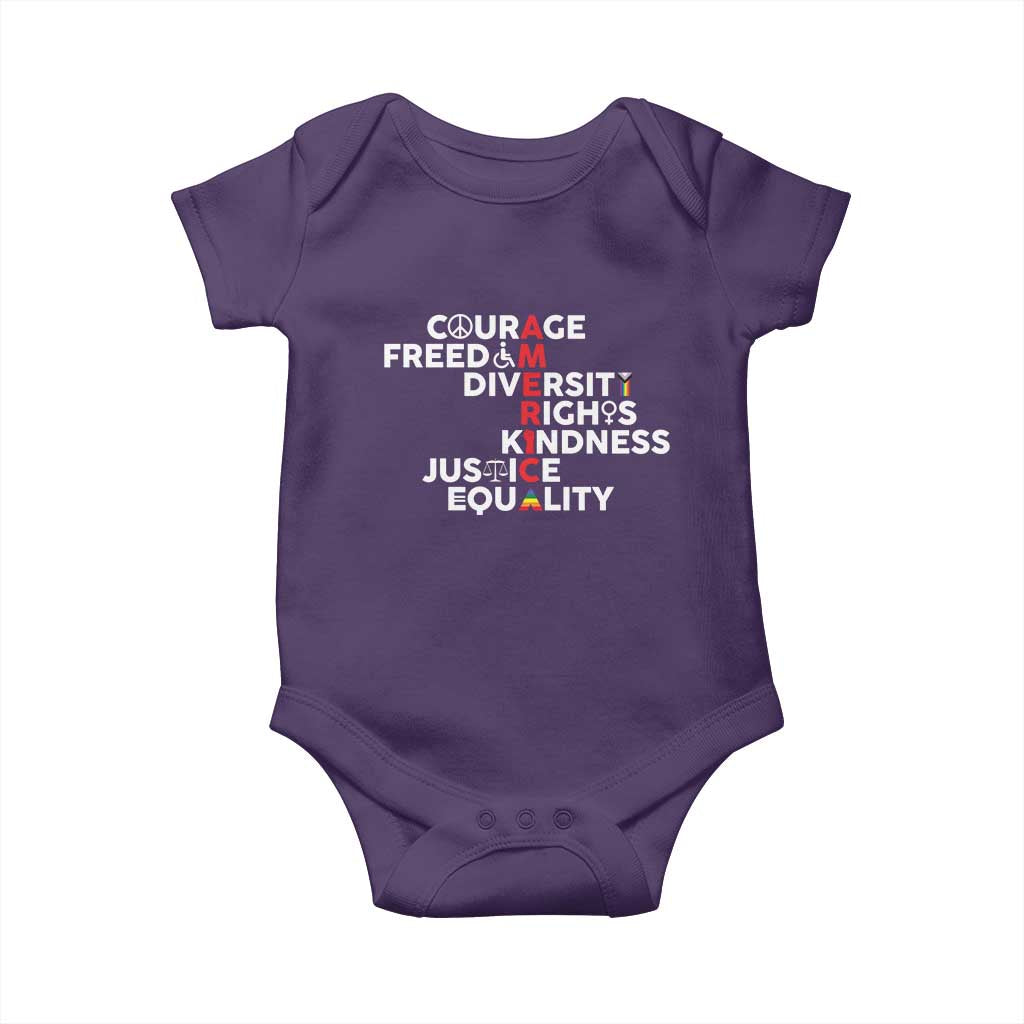 America Courage Freedom Diversity Rights Friendship Justice Baby Onesie