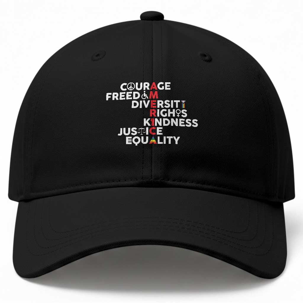 America Courage Freedom Diversity Rights Friendship Justice Baseball Cap