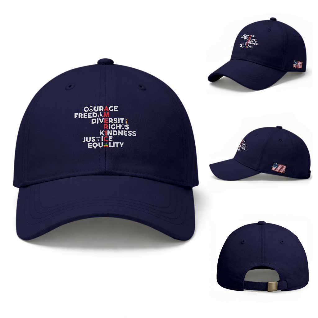 America Courage Freedom Diversity Rights Friendship Justice Baseball Cap