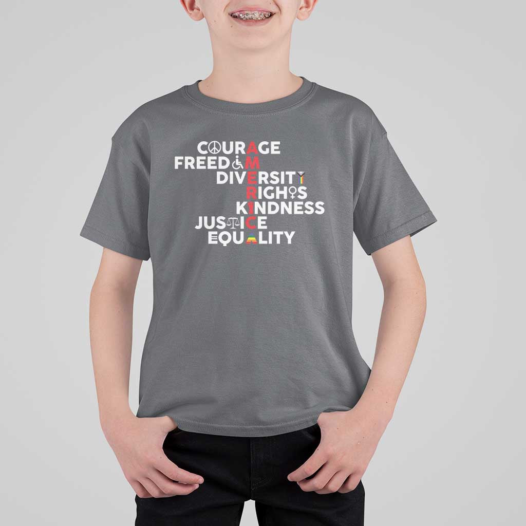 America Courage Freedom Diversity Rights Friendship Justice T Shirt For Kid
