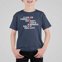 America Courage Freedom Diversity Rights Friendship Justice T Shirt For Kid