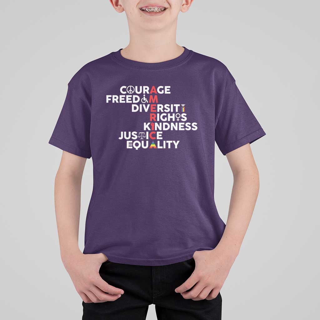 America Courage Freedom Diversity Rights Friendship Justice T Shirt For Kid