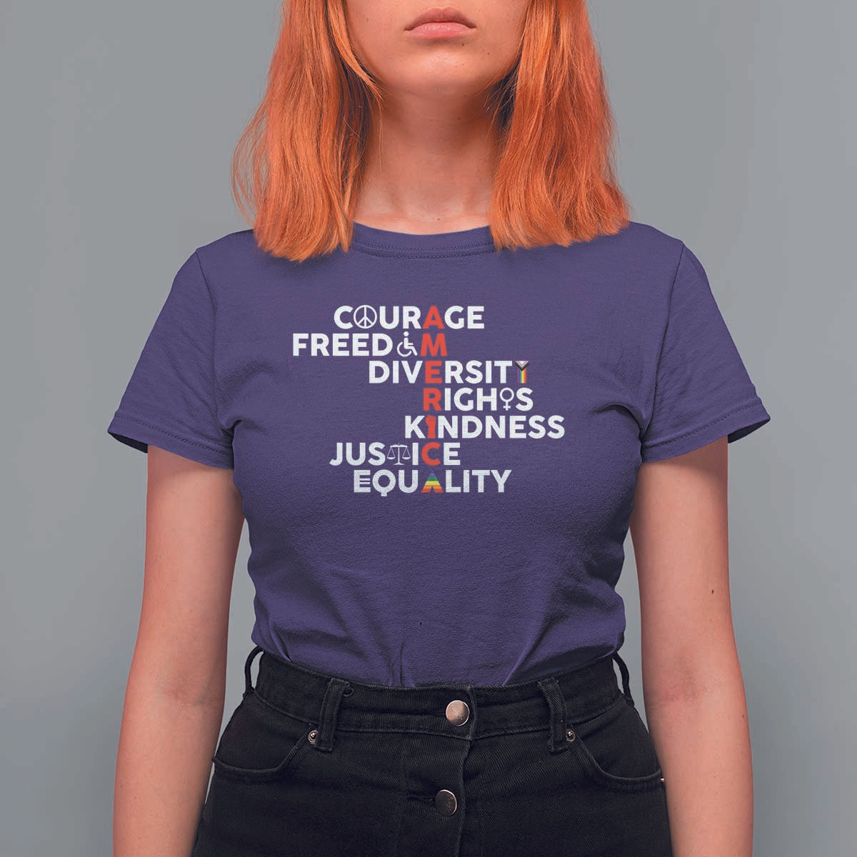America Courage Freedom Diversity Rights Friendship Justice T Shirt For Women