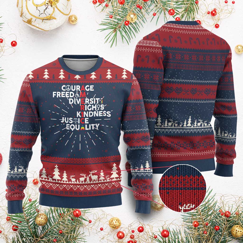 America Courage Freedom Diversity Rights Friendship Justice Ugly Christmas Sweater