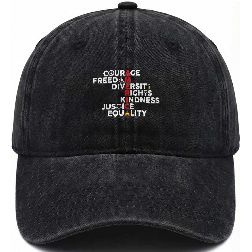 America Courage Freedom Diversity Rights Friendship Justice Washed Cotton Baseball Cap
