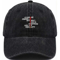 America Courage Freedom Diversity Rights Friendship Justice Washed Cotton Baseball Cap
