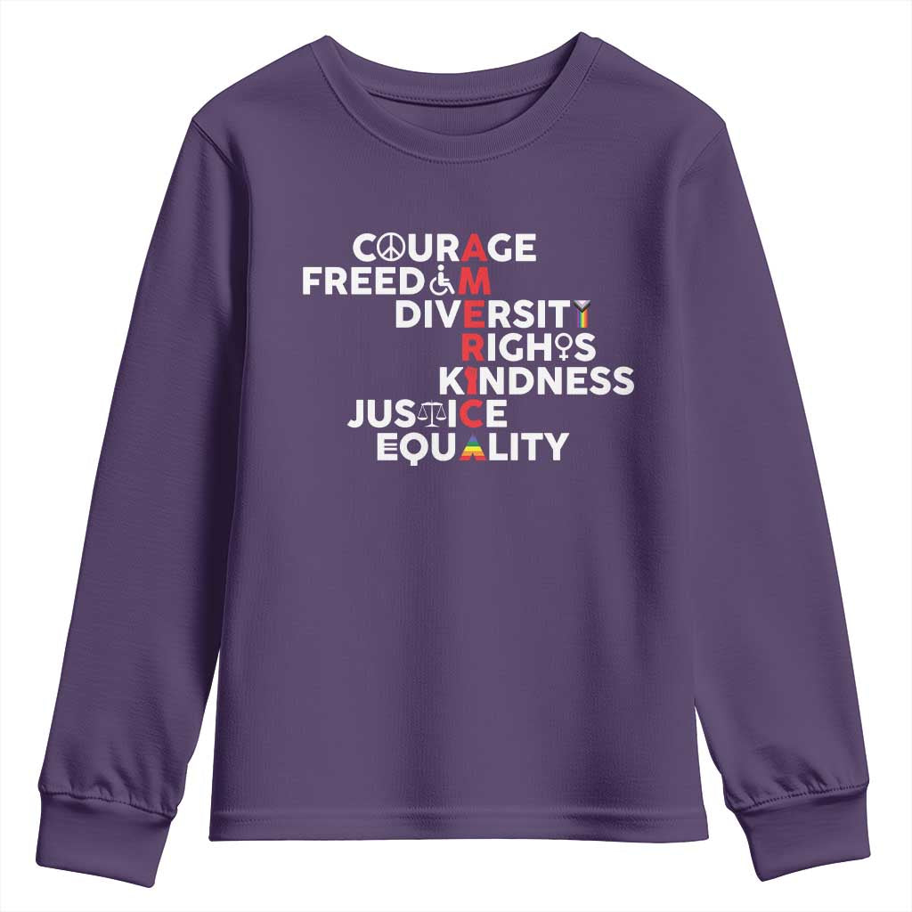 America Courage Freedom Diversity Rights Friendship Justice Youth Sweatshirt