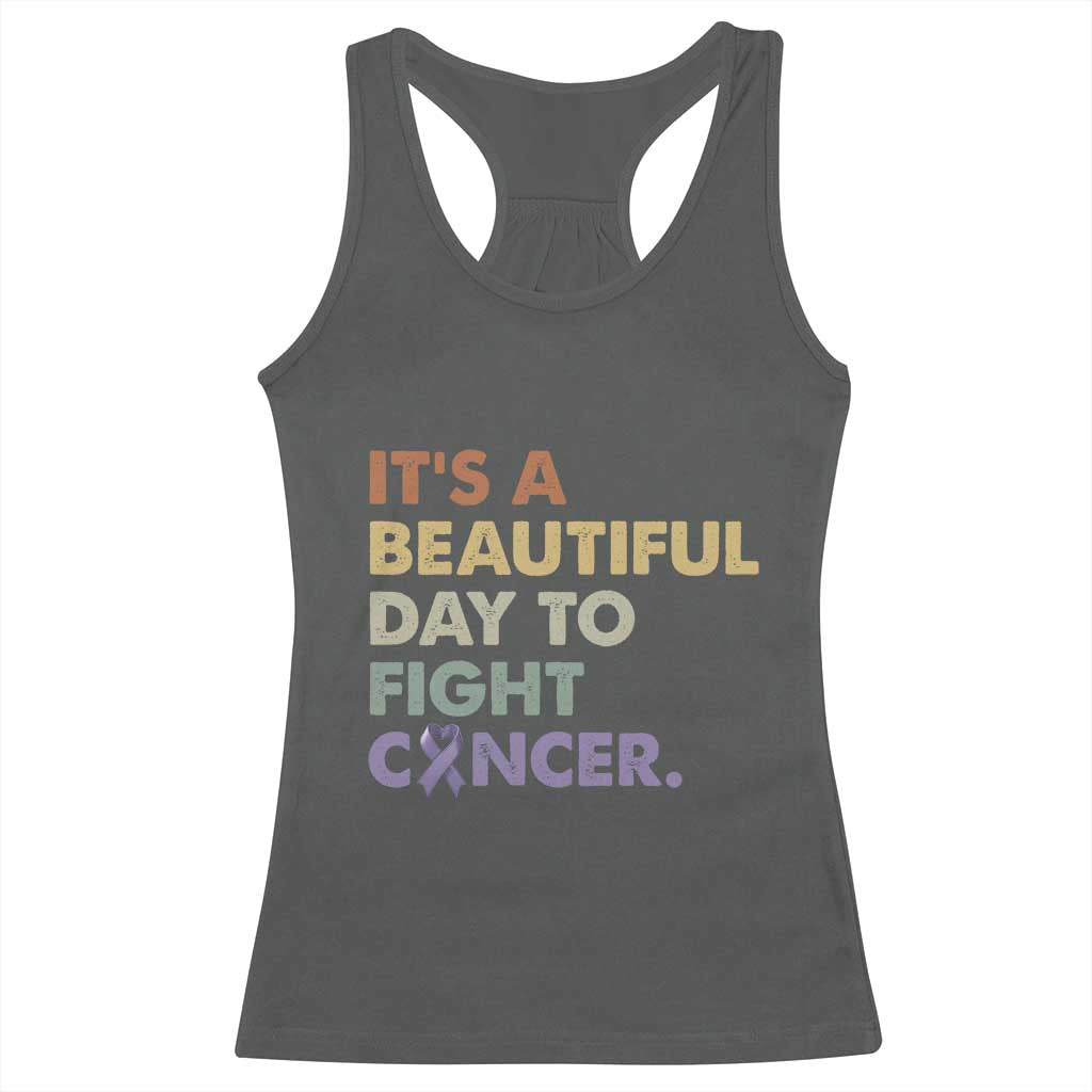 All Cancer Awareness Racerback Tank Top It's A Beautiful Day To Fight Cancer Lavender Ribbon