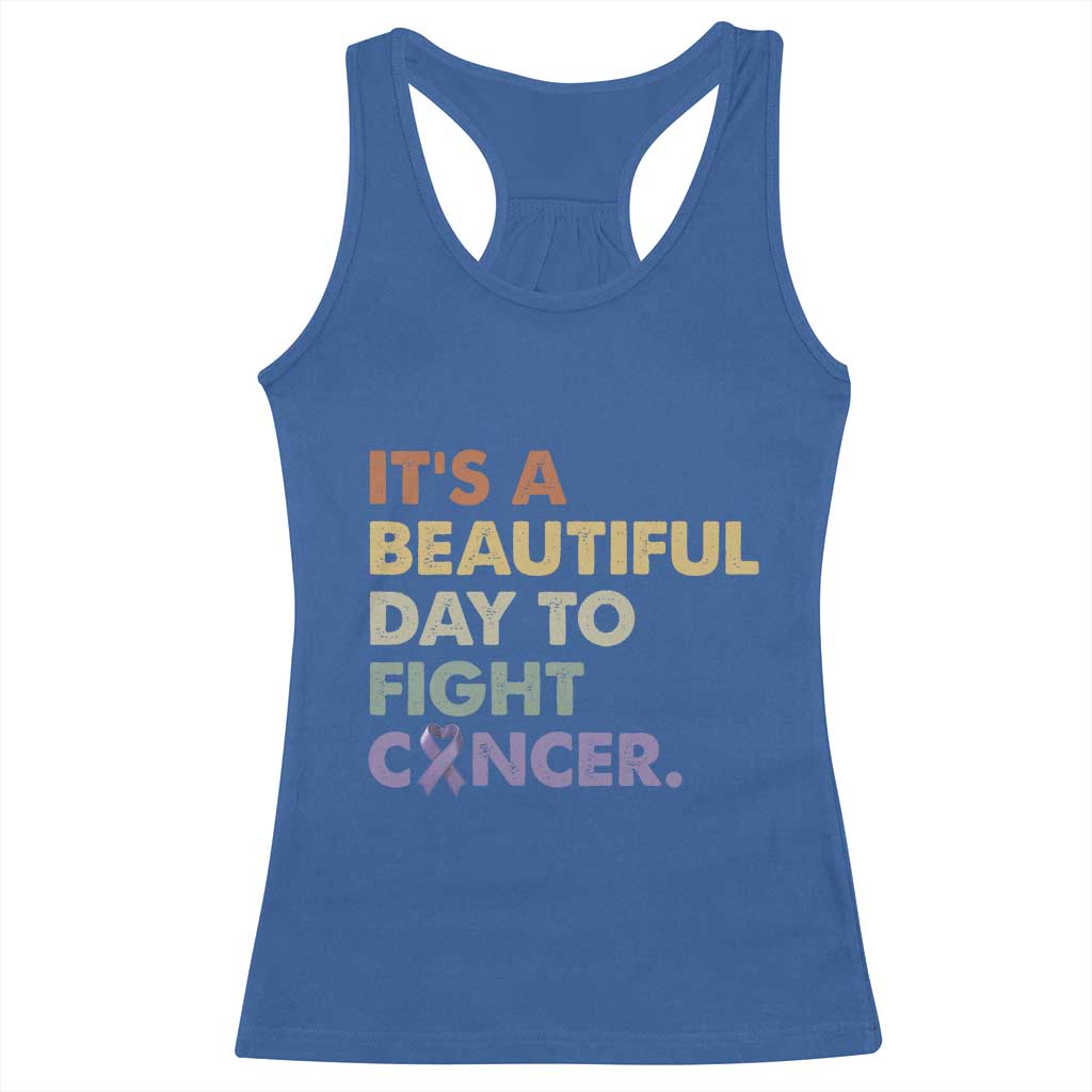 All Cancer Awareness Racerback Tank Top It's A Beautiful Day To Fight Cancer Lavender Ribbon