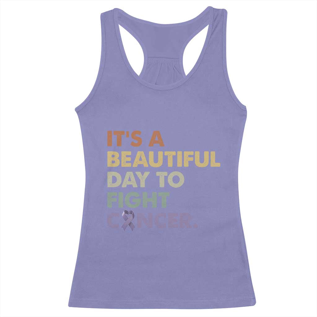 All Cancer Awareness Racerback Tank Top It's A Beautiful Day To Fight Cancer Lavender Ribbon
