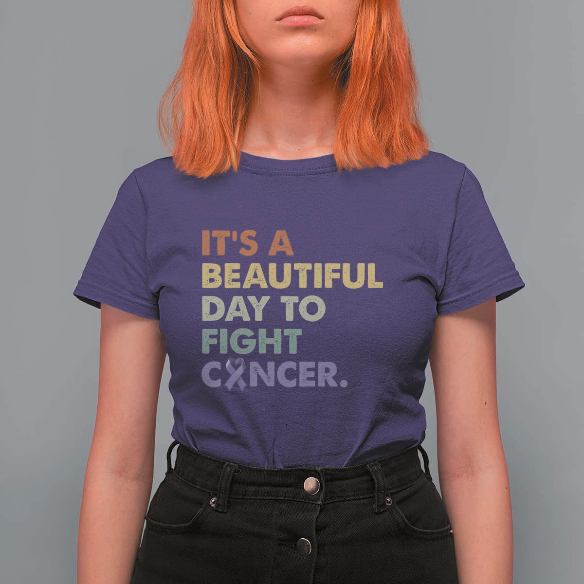 All Cancer Awareness T Shirt For Women It's A Beautiful Day To Fight Cancer Lavender Ribbon