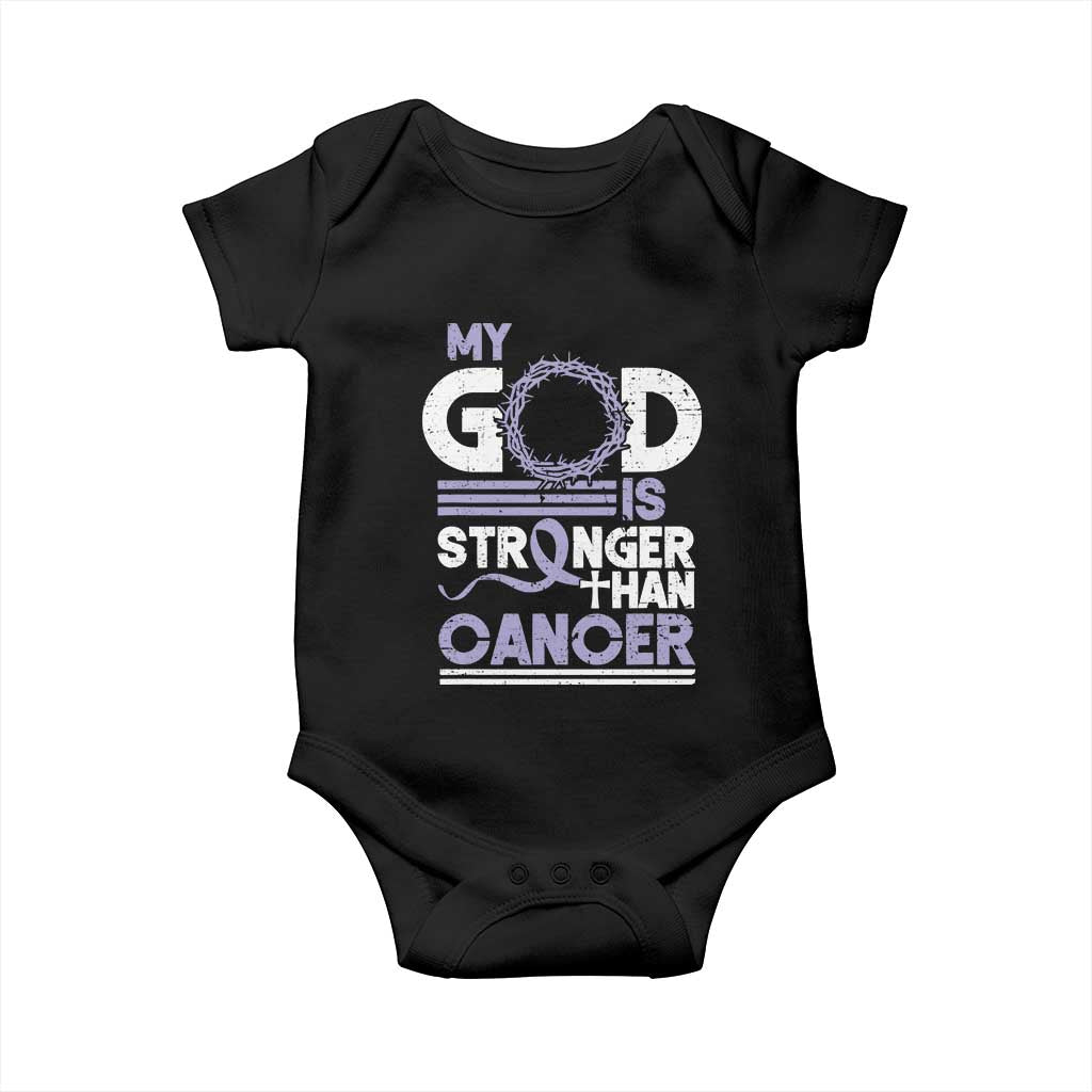 All Cancer Awareness Baby Onesie My God Is Stronger Than Cancer Lavender Ribbon