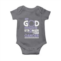 All Cancer Awareness Baby Onesie My God Is Stronger Than Cancer Lavender Ribbon