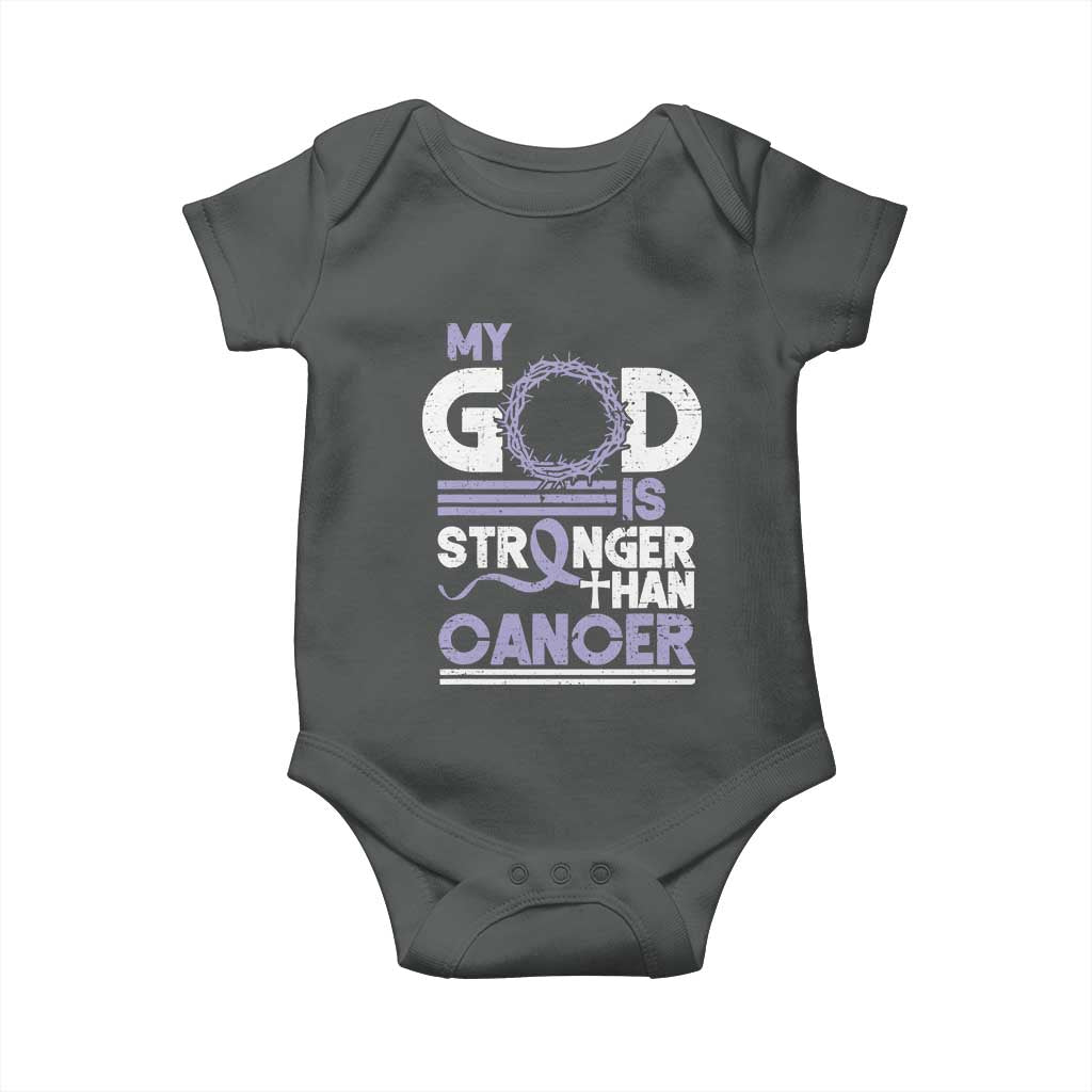 All Cancer Awareness Baby Onesie My God Is Stronger Than Cancer Lavender Ribbon
