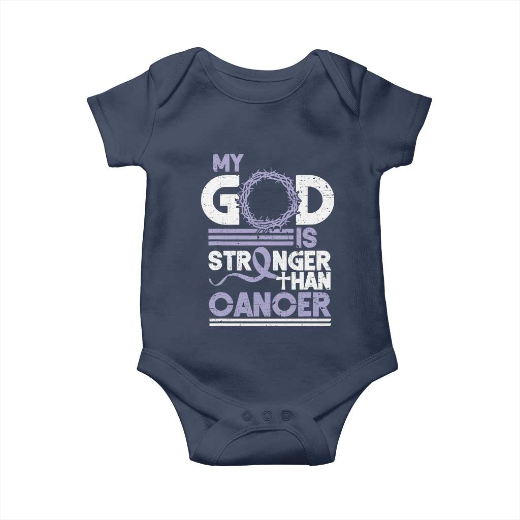 All Cancer Awareness Baby Onesie My God Is Stronger Than Cancer Lavender Ribbon