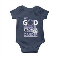 All Cancer Awareness Baby Onesie My God Is Stronger Than Cancer Lavender Ribbon