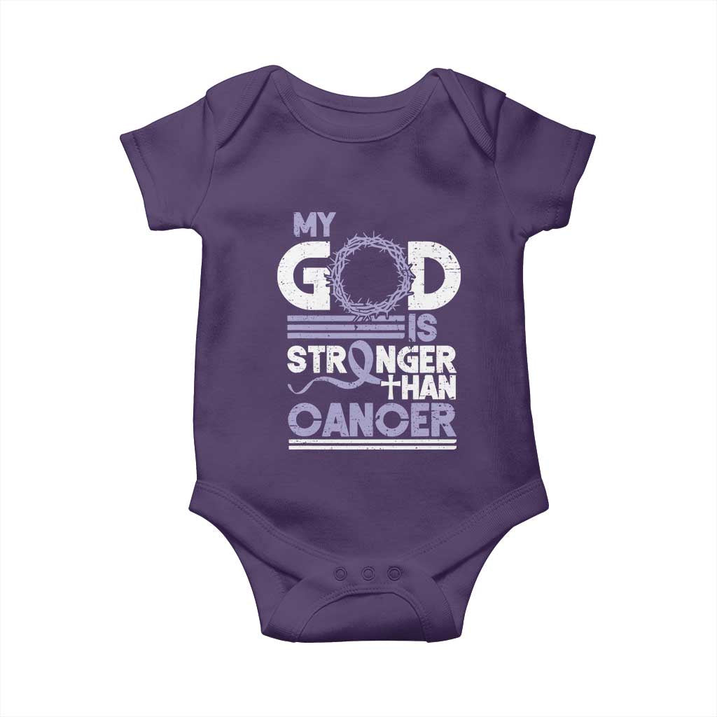 All Cancer Awareness Baby Onesie My God Is Stronger Than Cancer Lavender Ribbon
