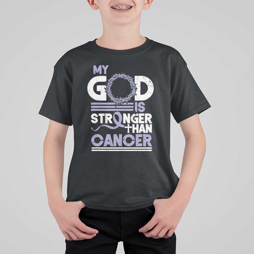 All Cancer Awareness T Shirt For Kid My God Is Stronger Than Cancer Lavender Ribbon
