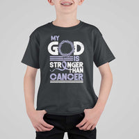 All Cancer Awareness T Shirt For Kid My God Is Stronger Than Cancer Lavender Ribbon