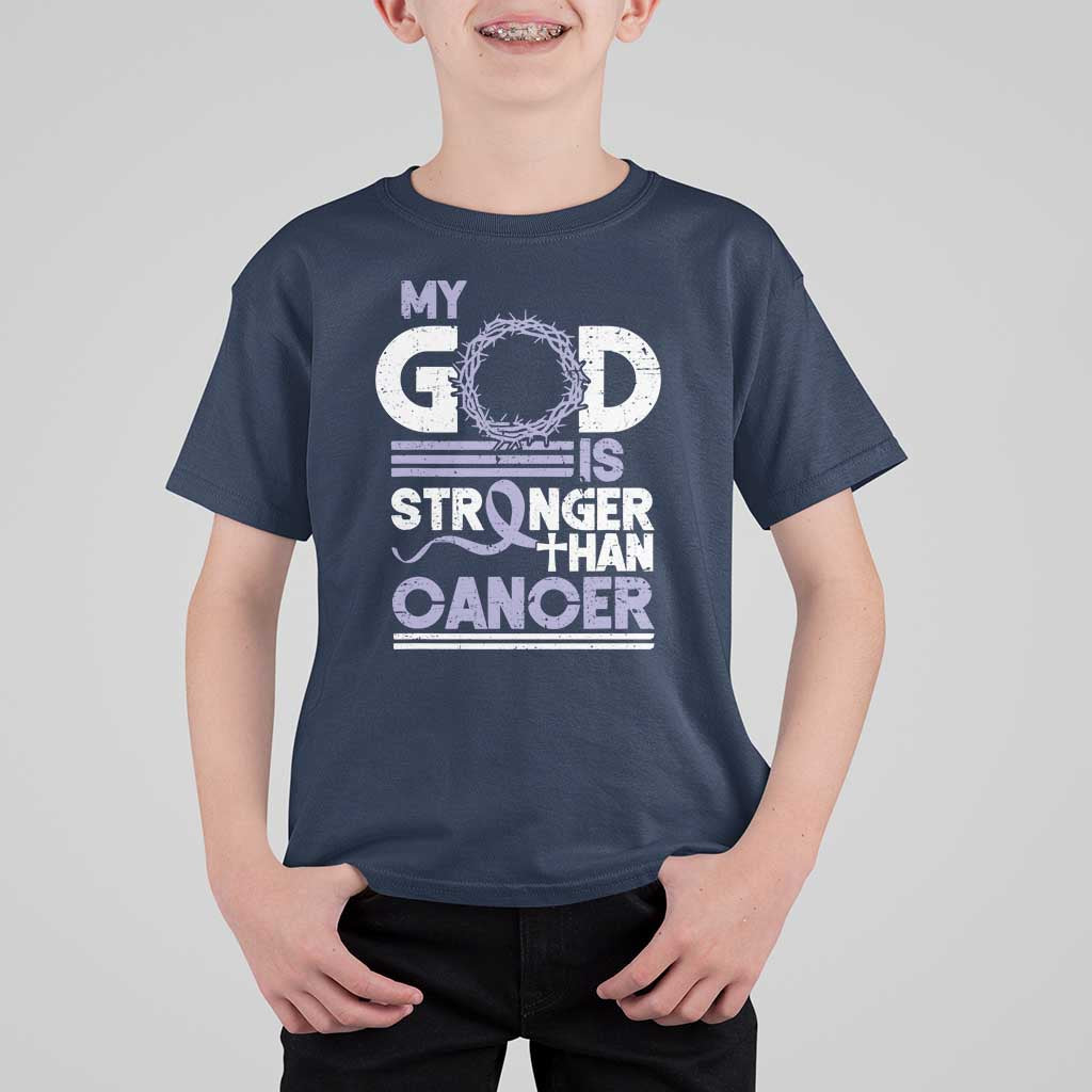 All Cancer Awareness T Shirt For Kid My God Is Stronger Than Cancer Lavender Ribbon
