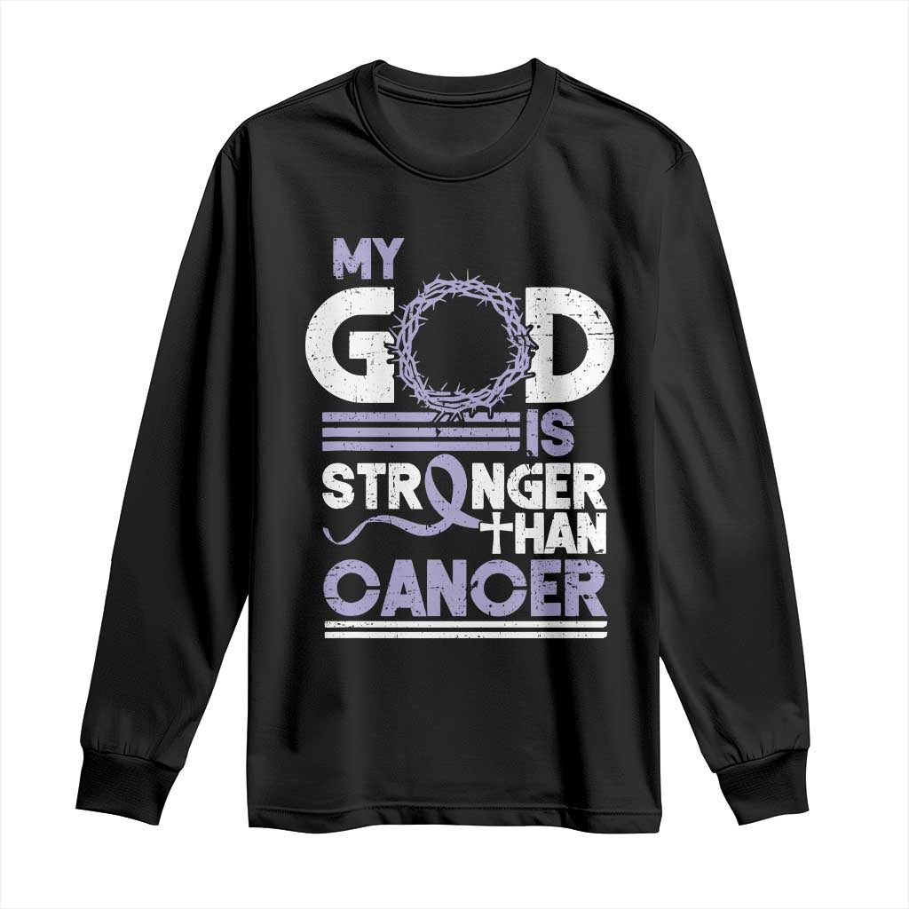 All Cancer Awareness Long Sleeve Shirt My God Is Stronger Than Cancer Lavender Ribbon