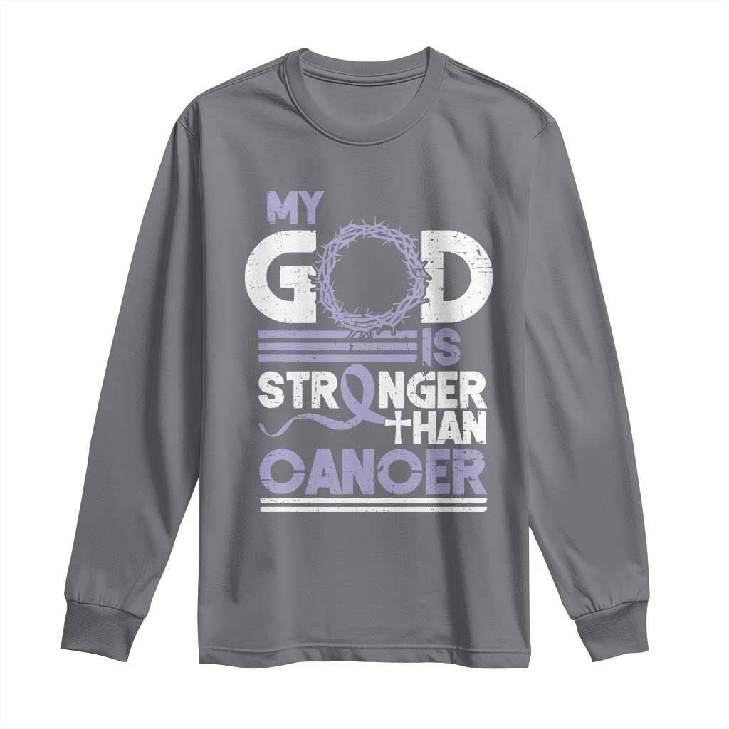All Cancer Awareness Long Sleeve Shirt My God Is Stronger Than Cancer Lavender Ribbon