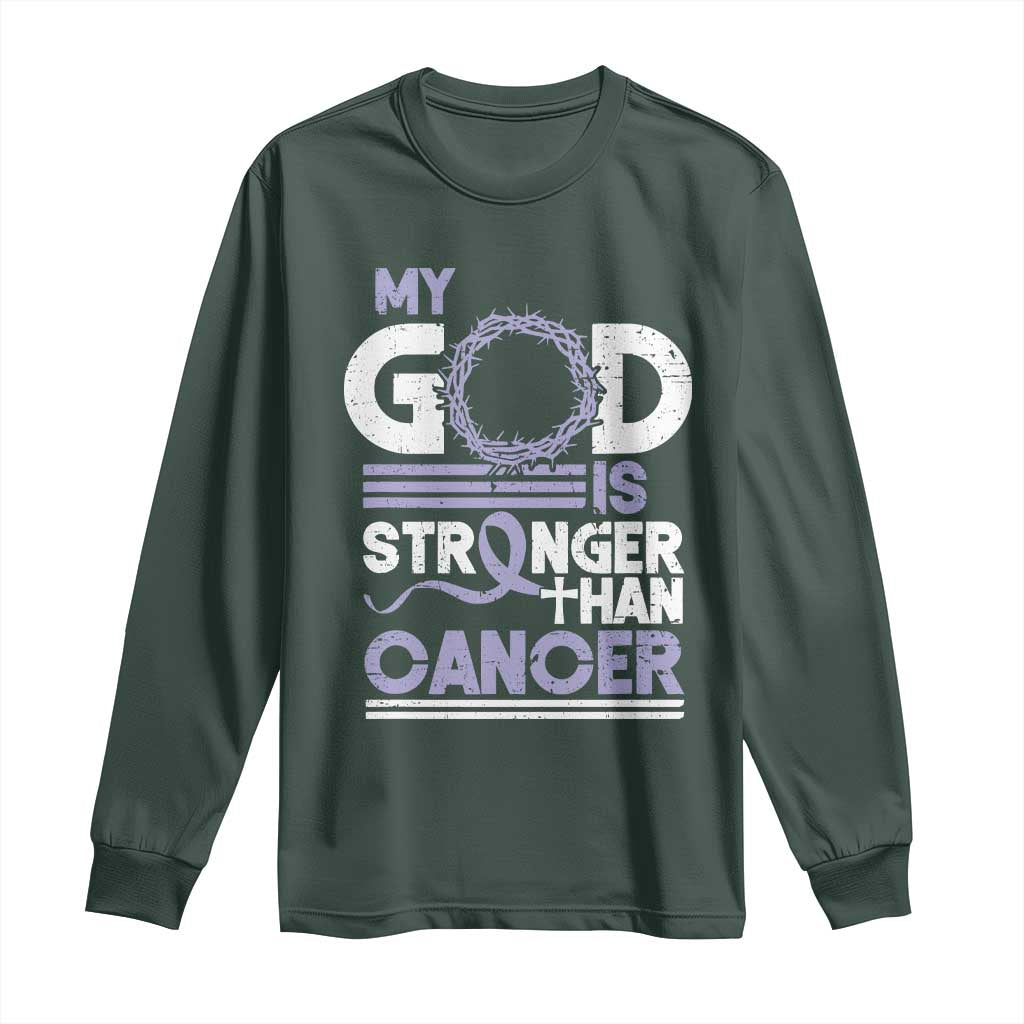 All Cancer Awareness Long Sleeve Shirt My God Is Stronger Than Cancer Lavender Ribbon