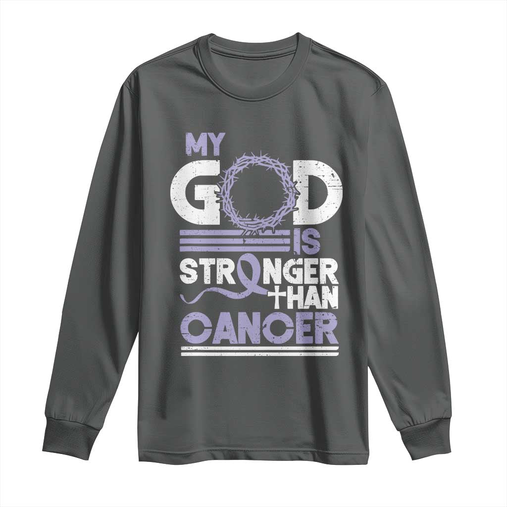 All Cancer Awareness Long Sleeve Shirt My God Is Stronger Than Cancer Lavender Ribbon