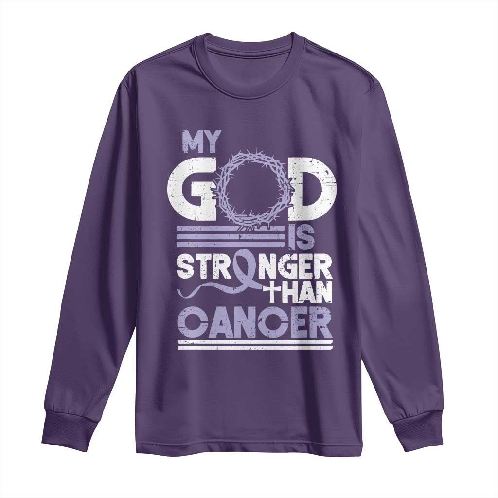 All Cancer Awareness Long Sleeve Shirt My God Is Stronger Than Cancer Lavender Ribbon