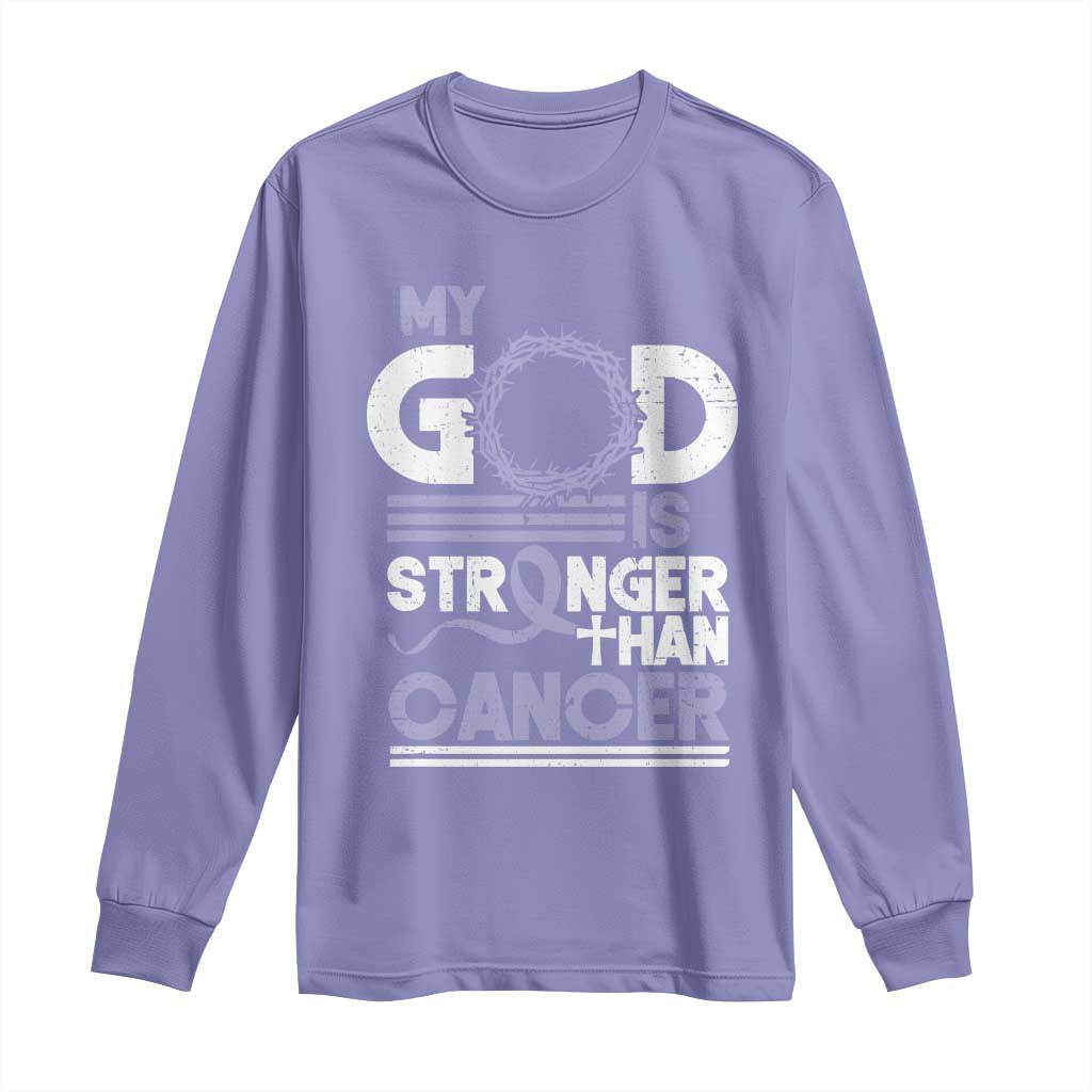 All Cancer Awareness Long Sleeve Shirt My God Is Stronger Than Cancer Lavender Ribbon