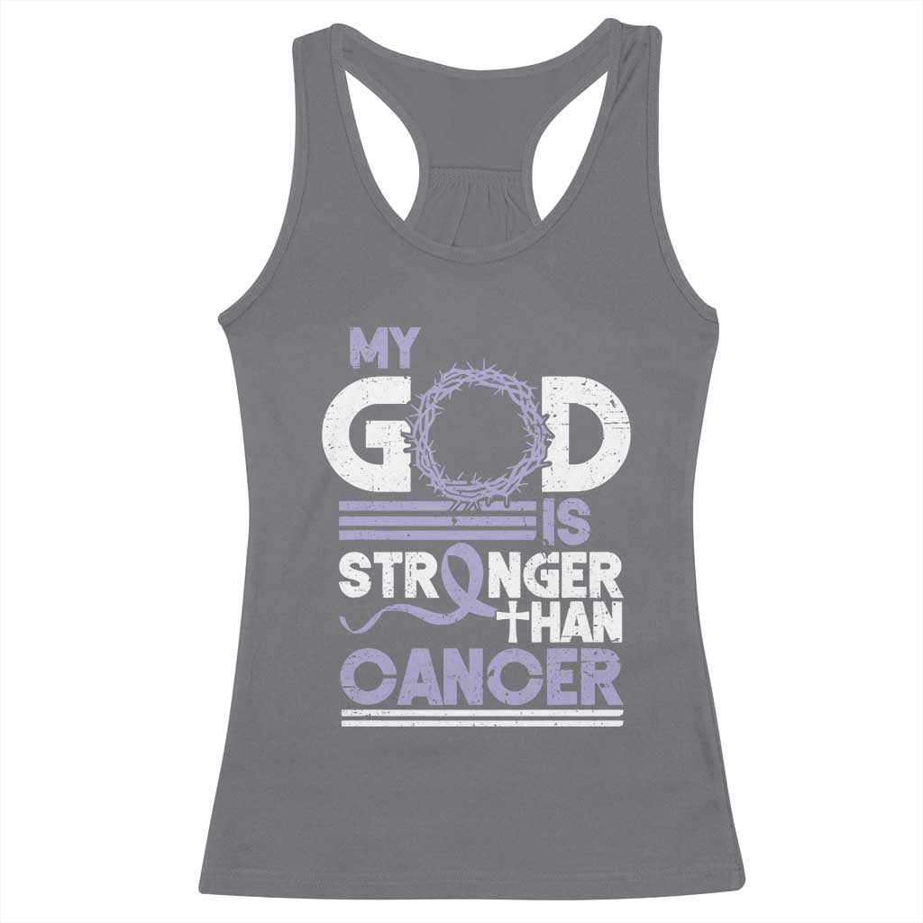 All Cancer Awareness Racerback Tank Top My God Is Stronger Than Cancer Lavender Ribbon